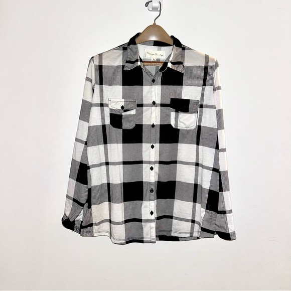 French Laundry Tops - French Laundry B&W Buffalo Plaid Long Sleeve Button Down Pockets Soft Jersey XL